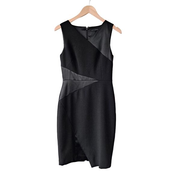 White House Black Market Asymmetric Black Sheath Dress Size 4 Satin Crepe - Picture 8 of 10